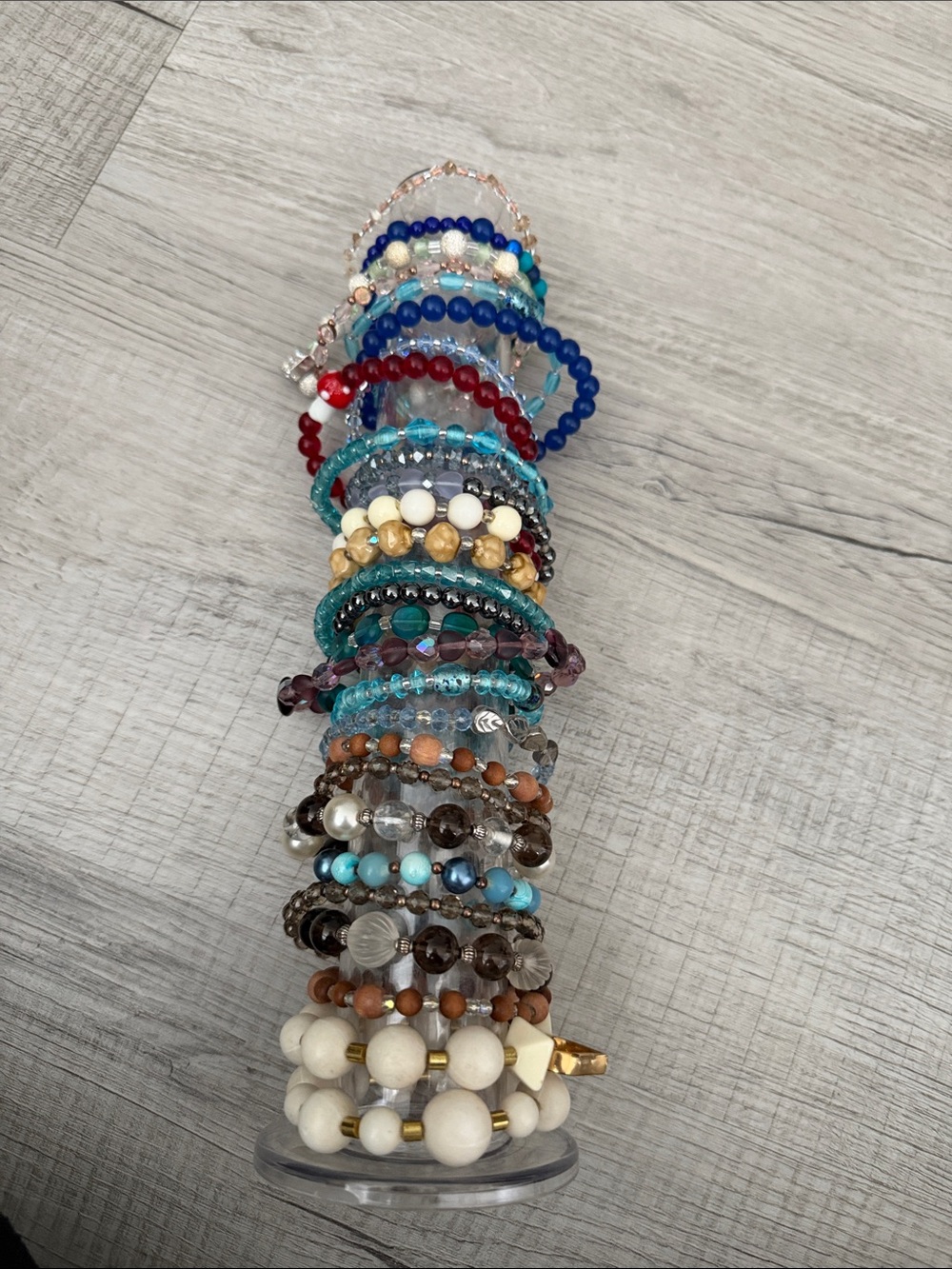 Stack of Multicolor Beaded Women's Stretch Bracelets